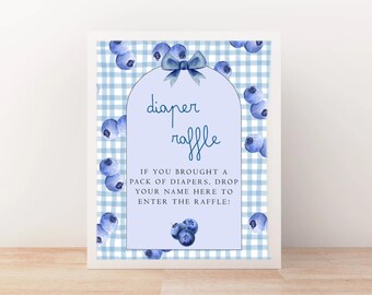 Berry Sweet Diaper Raffle Sign | Blueberry Theme Shower | Boy Baby Shower Games | Baby Shower Sign Set | Digital Download | Canva | BS01