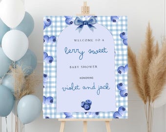 Boy Baby Shower Welcome Sign | Berry Sweet Baby Shower | Editable Welcome Sign | Digital Sign | Canva Template | Digital Welcome | BS01