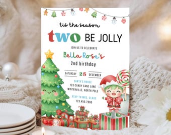 Two Year Old Christmas Birthday Party Invite | Unisex Holiday Birthday Invitation | Digital Christmas Birthday Party Invite | Canva Template