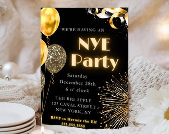 New Years Eve Party Invitation New Year Celebration Invite Printable Holiday Invitation Editable Digital Canva Template