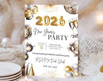 New Year's Eve Party Invitation | Digital New Year Celebration Invite | Digital Holiday Work Party Celebration | Printable Canva Template