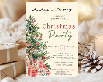 Vintage Christmas Party Invitation Holiday Party Invite Editable Canva Template Printable and Digital Christmas Invitation