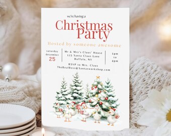 Silly Goose Christmas Party Invitation | Christmas Birthday Party Invite | Holiday Gathering Invitation | Digital Printable Canva Template