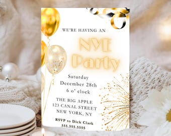 New Year's Eve Celebration Party Invite | Digital New Year's Invite Printable Holiday Invitation Editable Digital Canva Template