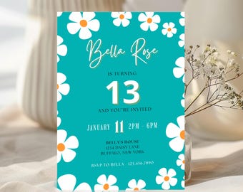 Daisy Birthday Invite | Digital Birthday Invitation Template | Invitation Florale | Printable Invitation | Canva Template