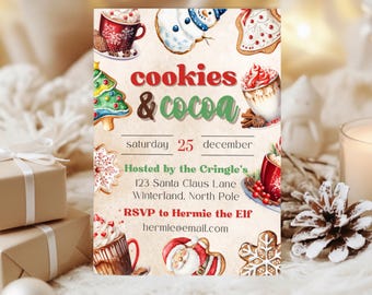 Christmas Cookies and Cocoa Party Invite | Xmas Cookie Exchange Party | Holiday Work Party Gathering | Digital Invitation | Canva Template
