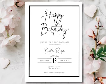 Editable Birthday Invitate | Digital Invitation Template | Printable Printabll Invitation | Minimal Invites | Canva Template