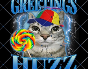 Grüße Huzz Cat PNG Shirt Design | Lustige Lollipop Meme Grafik | Sofort Download
