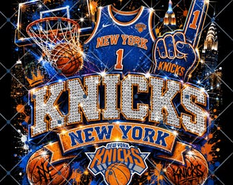 New York Knicks PNG, Bling Basketball Fan Design, NYC Knicks Finale Shirt PNG, Sparkle Sports Sublimation Download