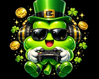 St Patricks Day Boys Gamer PNG, Lucky Shamrock Clover Video Game Design, Kids Irish Gaming Graphic, Controller Digital Download