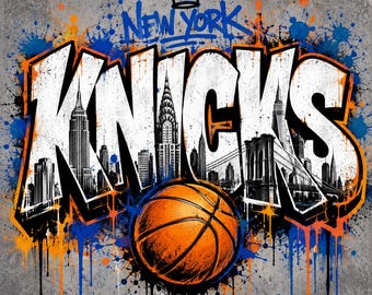 Knicks Finals PNG, New York Basketball Finals Design, NYC Playoff Fan Shirt PNG, Graffiti Basketball Sublimation Download