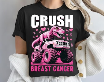 Crush Brustkrebs PNG, Pink Dinosaurier Monster Truck PNG, Brustkrebs Shirt Design, Pink Ribbon Unterstützung PNG, digitaler Download