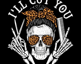 Ich werde dich schneiden PNG Schädel Friseur | Barber Salon T-Shirt Motiv (Digital Download)