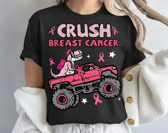 Crush Brustkrebs PNG, Pink Dinosaurier Monster Truck PNG, Brustkrebs Shirt Design, Pink Ribbon Unterstützung PNG, digitaler Download