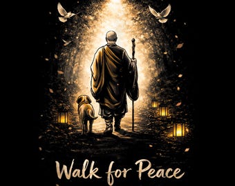 Spaziergang für Frieden PNG Shirt Design | Zen Mönch Achtsamkeit Grafik | Sofortiger digitaler Download