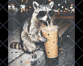 Waschbär Eiskaffee PNG, Streetwear Design (Digitaler Download
