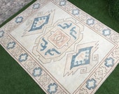 Vintage Home Decor Neutral Anatolian Turkish Rug,Muted Colors Wool Hand Knotted 6 39 x7 7 39 39 Large Oushak Rug,Beige Neutral Blue Area Ushak Rug