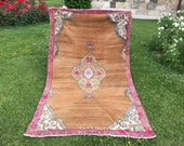 Rustic Country Style Vintage Anatolian Turkish Rug,Wool Low Pile Distressed 4 39 11 quot x7 39 9 quot Large Oushak Runner,Antique Oushak Rug Carpet
