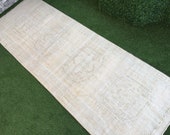 Vintage Turkish Tribal Hand Knotted One Of A Kind Oushak Rug,Rustic Nomadic Distressed Neutral Large Wide Turkish Runner Rug 3 39 11 39 39 x11 39 2 39 39