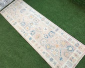 New Turkish Rug,Unique Hand Knotted Top Quality Oushak Runner Rug,One Of A Kind Muted Pink Turkish Runner,Kitchen Rug,Hallway Rug 3 39 x9 39 5 39 39