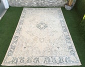 Disressed Vintage Large Oushak Rug,Unique Hand Knotted Brown Green Turkish Anatolian Rug,Heriz Style Neutral Antique Ushak Rug 6 7 x10 2