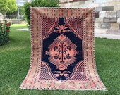 Antique Home Decor Vintage Anatolian 4 2 x5 11 Navy Blue Oushak Rug,Wool Low Pile Distressed Turkish Area Rug,Living Room Rug,Foyer Rug