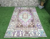 5x8 OUSHAK RUG,Antique Home Decor Vintage Anatolian 4 11 x8 Large Ushak Rug,Rustic Primitive Distressed Large Oushak Rug,Turkish Area Rug