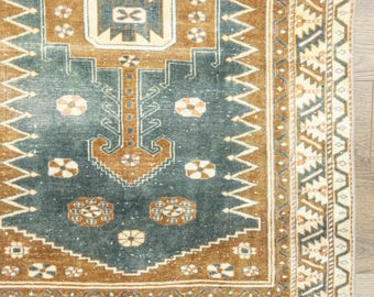 Teal Amber Türkischer Oushak Teppich 100x120 Biowolle - Rustikaler Erbe-Charme