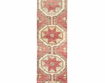 Authentic Runner Rug – Hand-Knotted Turkish Oushak 2.6x12.9 ft Antique Style Red Vintage