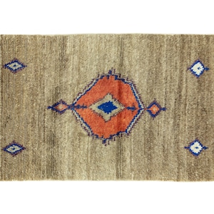 Vintage Turkish Tulu rug 3.4x5.9 ft taupe coral handwoven wool mohair shag accent rug boho tribal decor Anatolian vintage rug