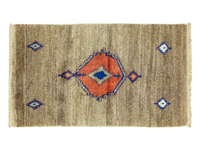 Vintage Turkish Tulu rug 3.4x5.9 ft taupe coral handwoven wool mohair shag accent rug boho tribal decor Anatolian vintage rug