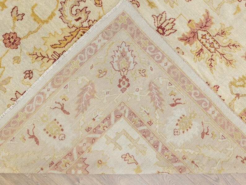 Oversized Floral Oushak Rug 10x13 – Vintage Turkish Ivory Hand-Knotted Wool image 14