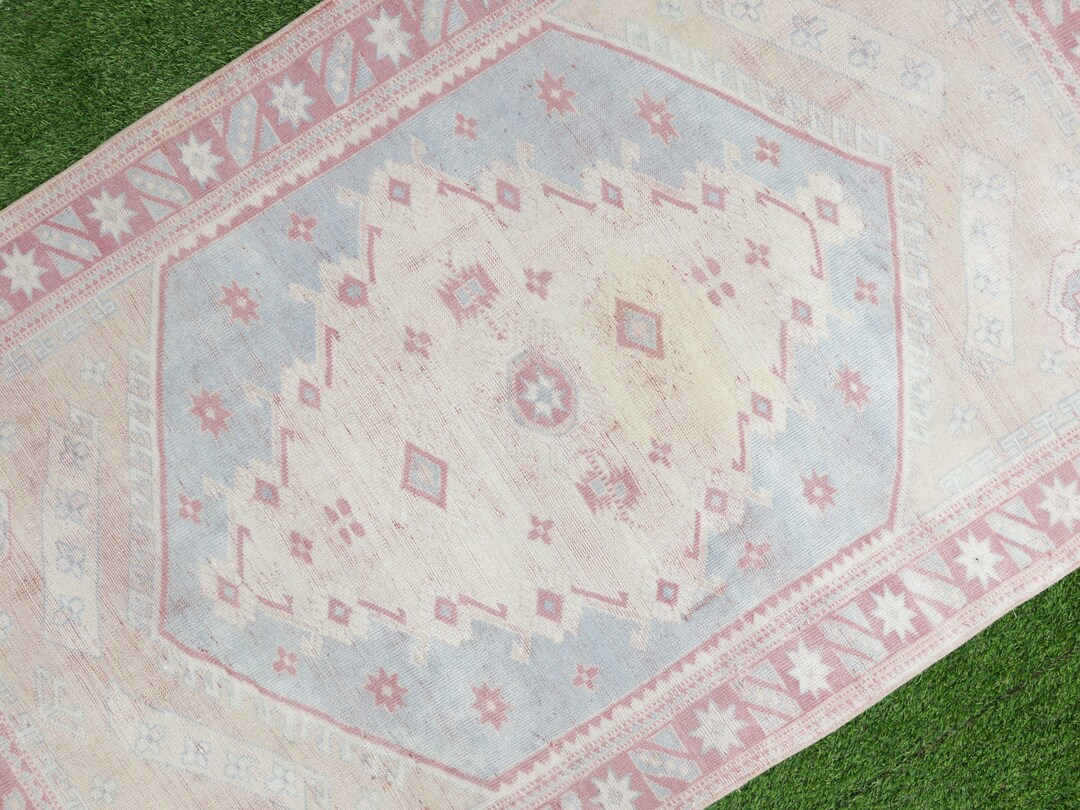 Vintage Turkish Bathroom Rug/ Modern Traditional Neutral Blue Etsy