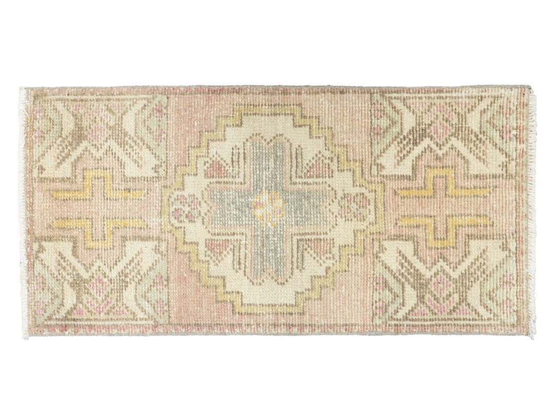 Faded Colorful Oushak Bath Rug, Vintage Thin Runner, Turkish Bath ...