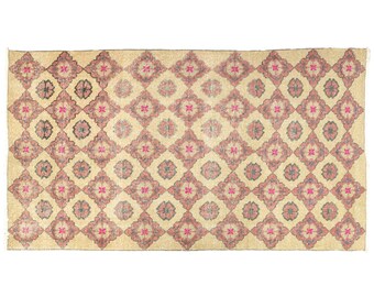 Alfombra para sala de estar de 4x7 pies – Oushak turca vintage, cálida, neutra, de lana, hecha a mano.
