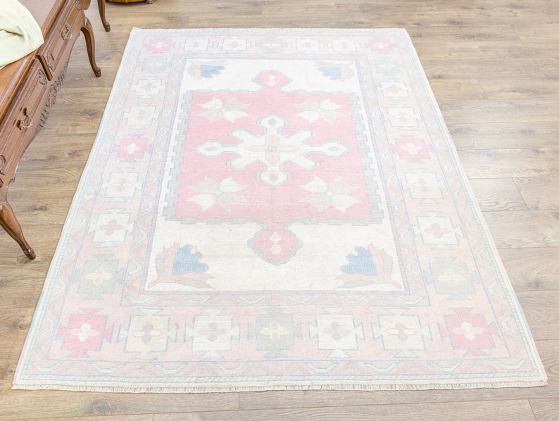 Vintage Handknotted Pink Blue Green Square Area Carpet, 5'10x73 Muted
