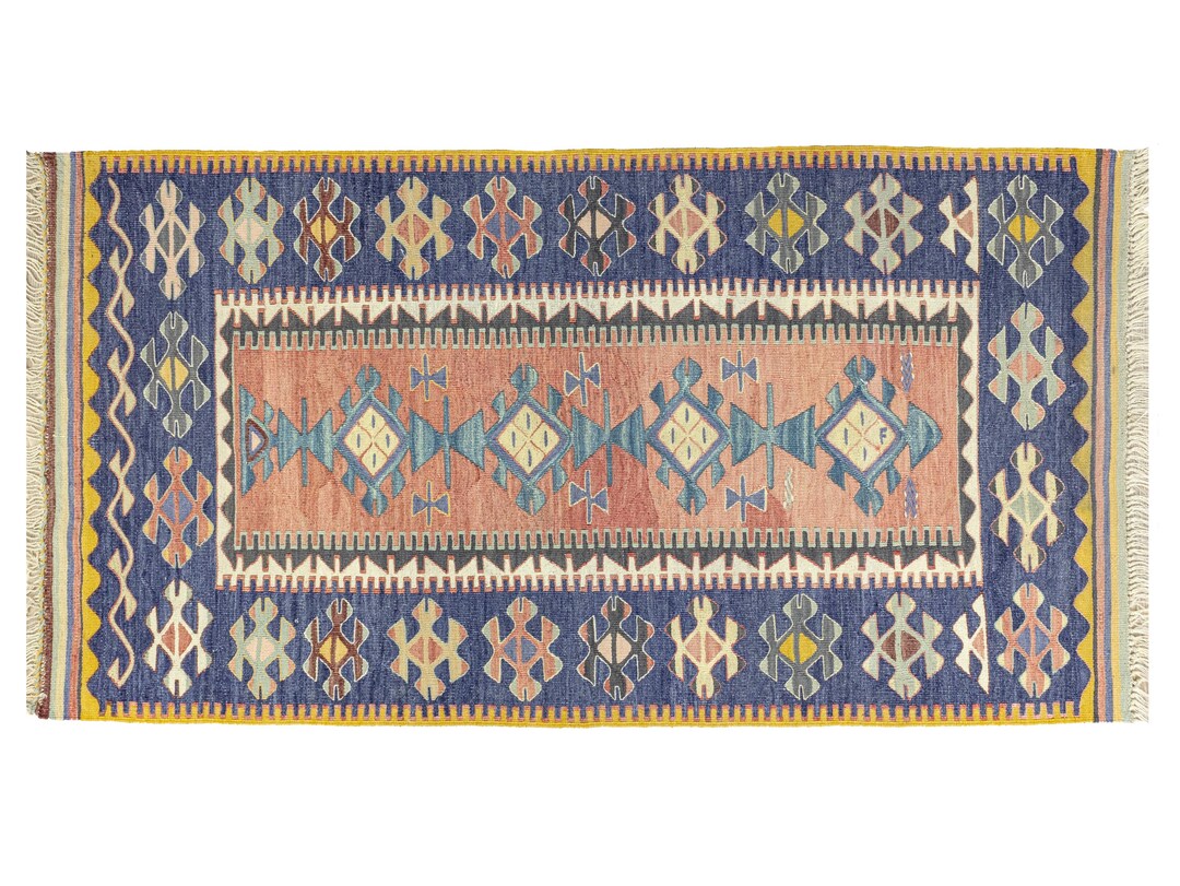 ヴィンテージ トルコキリムラグ 2.8 x 5フィート – バーントコーラル