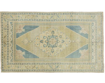 ヴィンテージ トルコ ウシャック ラグ：トープ＆ソフトブルー ウール