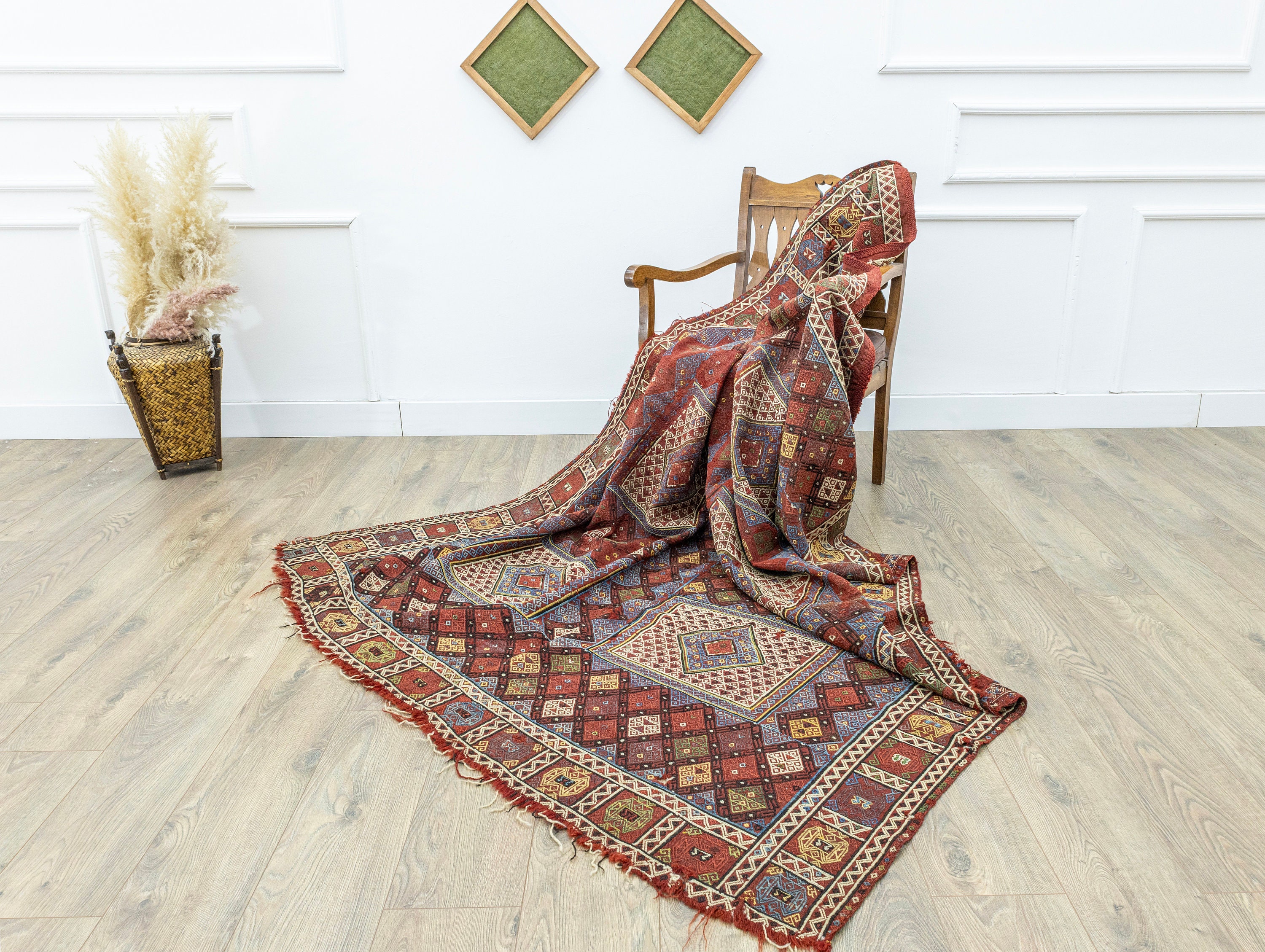 アンティークコンヤキリムラグ：5.7 x 7.6フィート、手織りトルコ