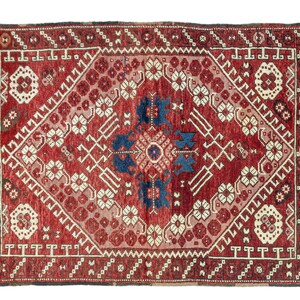 Antique Turkish Bergama Rug 2.10x3.10 ft – Burnt Red Wool – Heritage Indigo Geometric Accent Decor