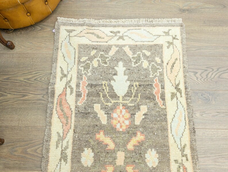 Hand Knotted Brown Oushak Runner Rug Premium Turkish Wool Runner 2'4