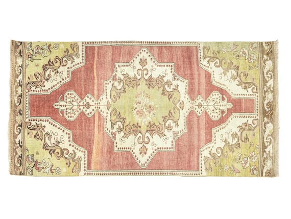 Bedroom Accent Rug 4x7 ft Approx – Hand-Knotted Vintage Turkish Oushak Terracotta Sage