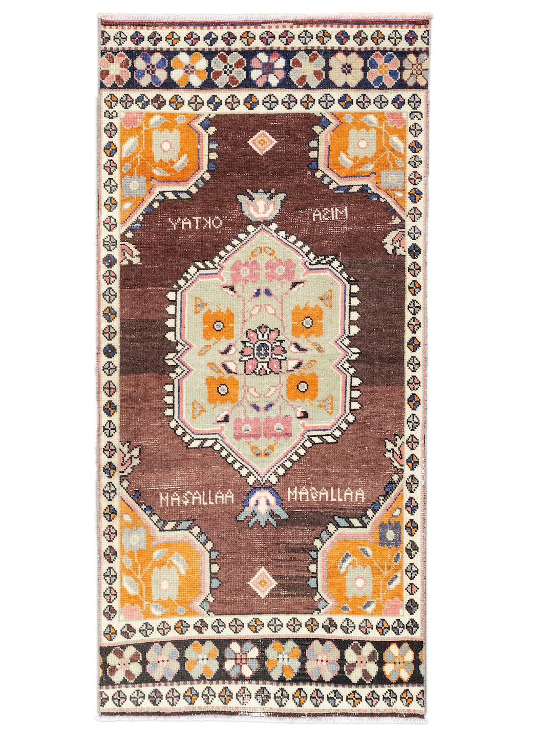 ヴィンテージ ウシャックウール 玄関ラグ：ボヘミアン トルコ風