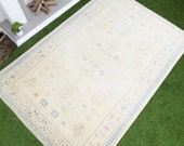 Vintage Distressed Oriental Hand Knotted Neutral Turkish Rug, Rustic Style 6 39 8 quot x9 39 11 39 39 Oushak Large Rug, Entryway Rug, Kitchen Table Rug