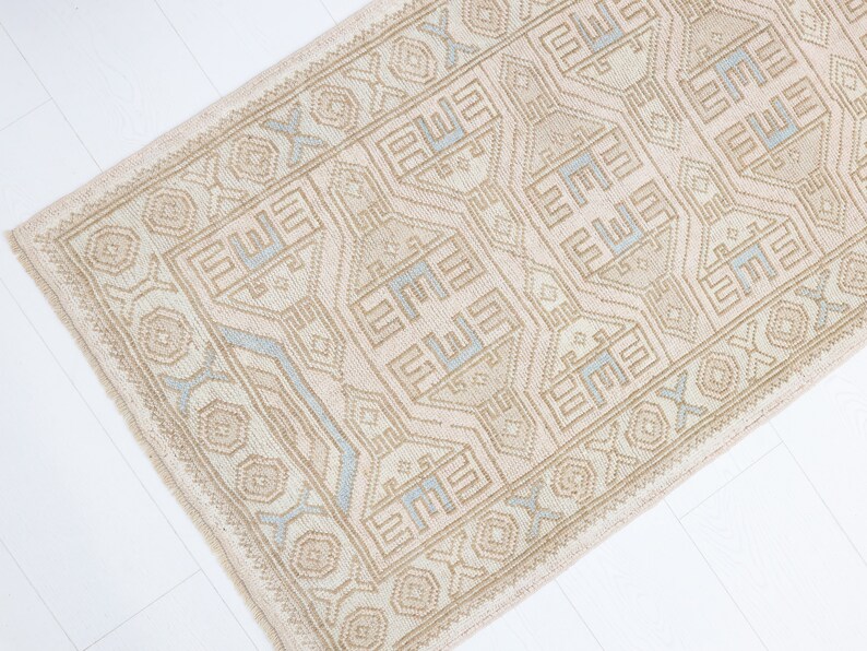 Vintage Turkish Bath Rug Runner / Oushak Muted Beige Blue Pink Etsy