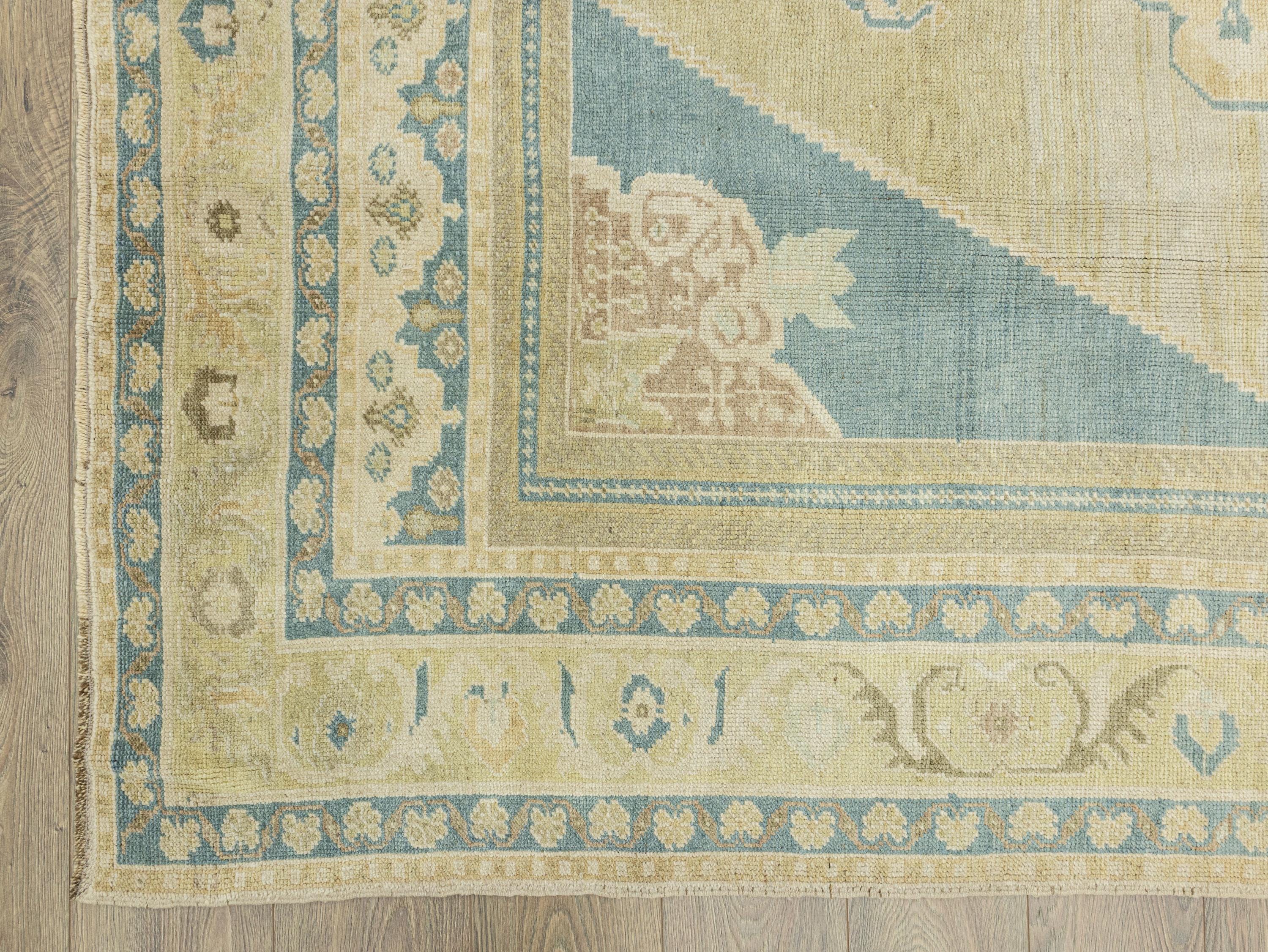 ヴィンテージ トルコ ウシャック ラグ：トープ＆ソフトブルー ウール