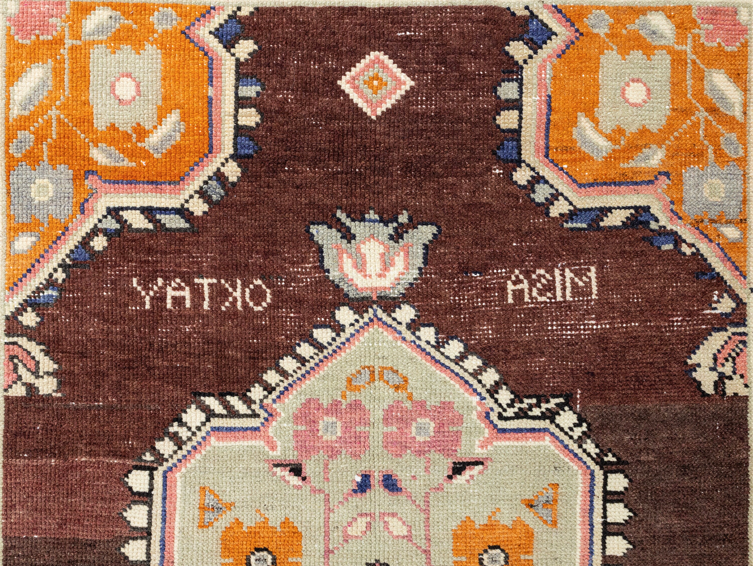 ヴィンテージ ウシャックウール 玄関ラグ：ボヘミアン トルコ風