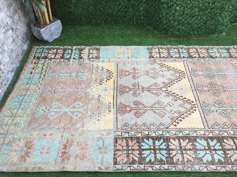 Vintage Boho Chic Faded Colorful Oushak Turkey Handmade Extra Large