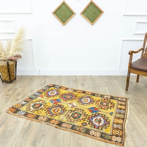 Rare Antique Turkish Tribal Geometric Wool Rug, Circa 1880 Anatolian Cappadocia Carpet, Hand Woven 3.3x4.10 ft Natural Color Rug, Home Decor