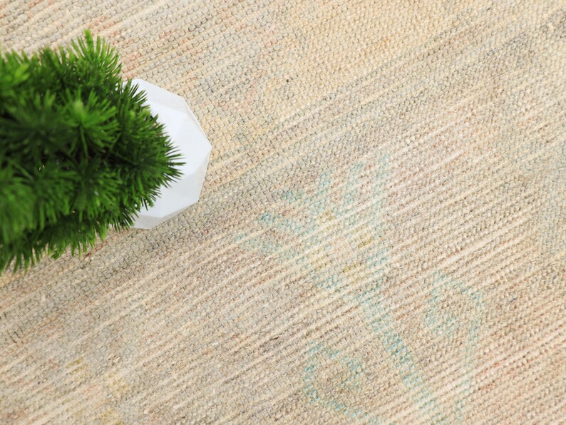 Charming Muted Oushak Runner, Antique Turkish Large Wide Hallway Carpet